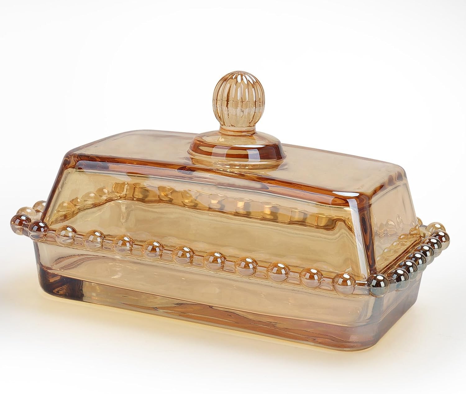 Retro Country Glass Butter Dish with Lid Vintage Butter Holder, Amber | Covered
