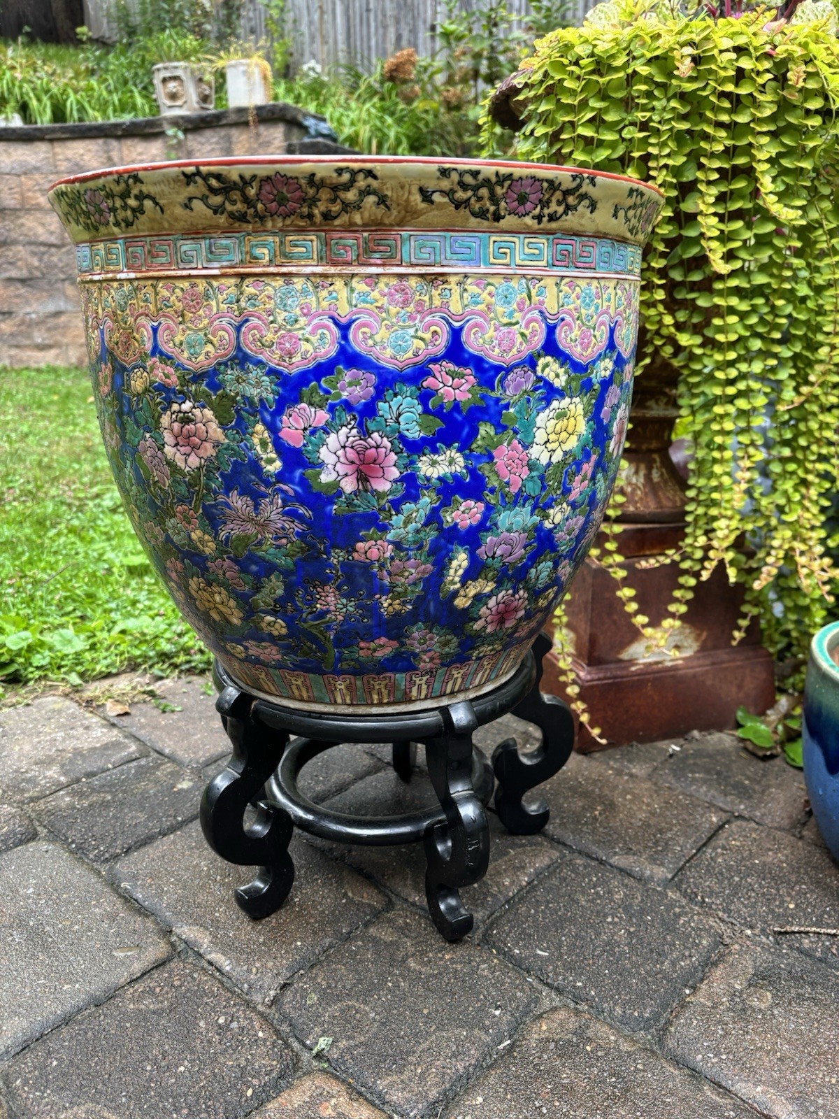 Antique Large Chinese Famille Rose Fish Bowl Planter 16.25 Inches Wide Antique Large Chinese Famille Rose Fish Bowl Planter 16.25 Inches Wide