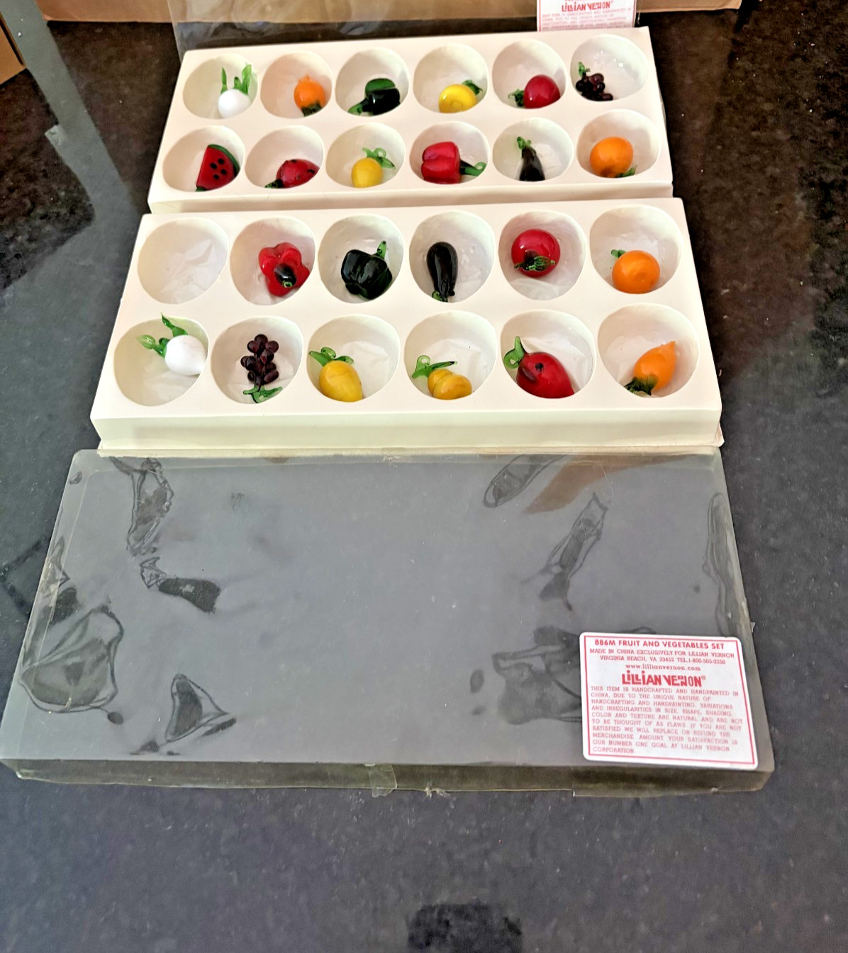 2 Vintage Lillian Vernon Fruit & Vegetable Set #8864 Hand Painted 1 missing one