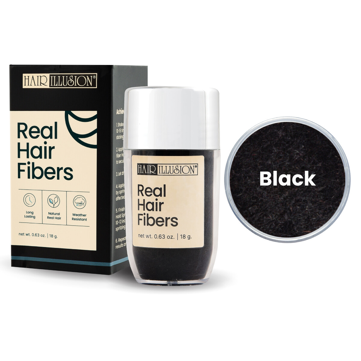 Real Hair Building Fibers by HAIR ILLUSION Instant Hair Loss Recovery Black 18g