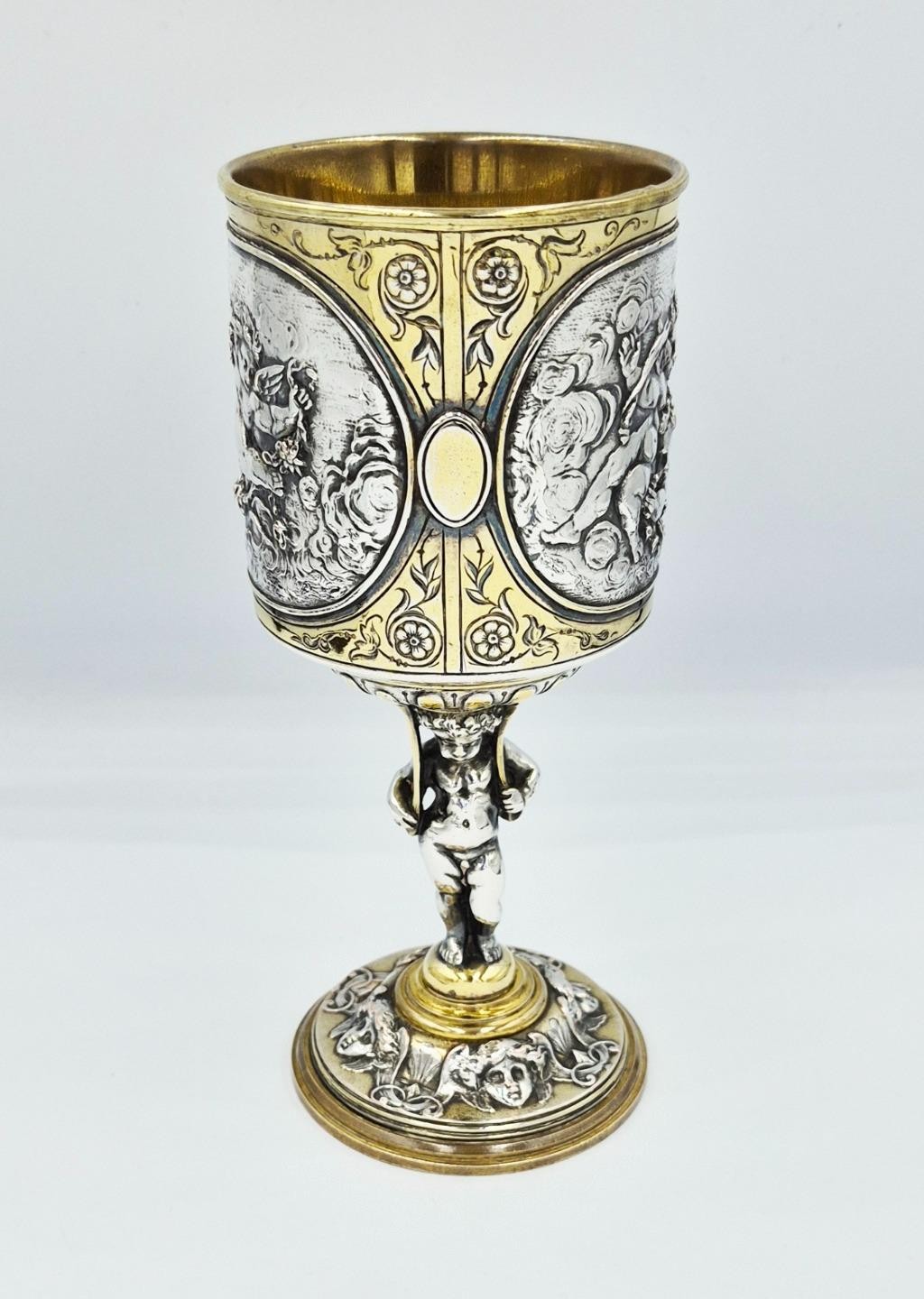 FINE VICTORIAN ELKINGTON & CO NEOCLASSICAL GILT ELECTROTYPE WINE GOBLET c1870