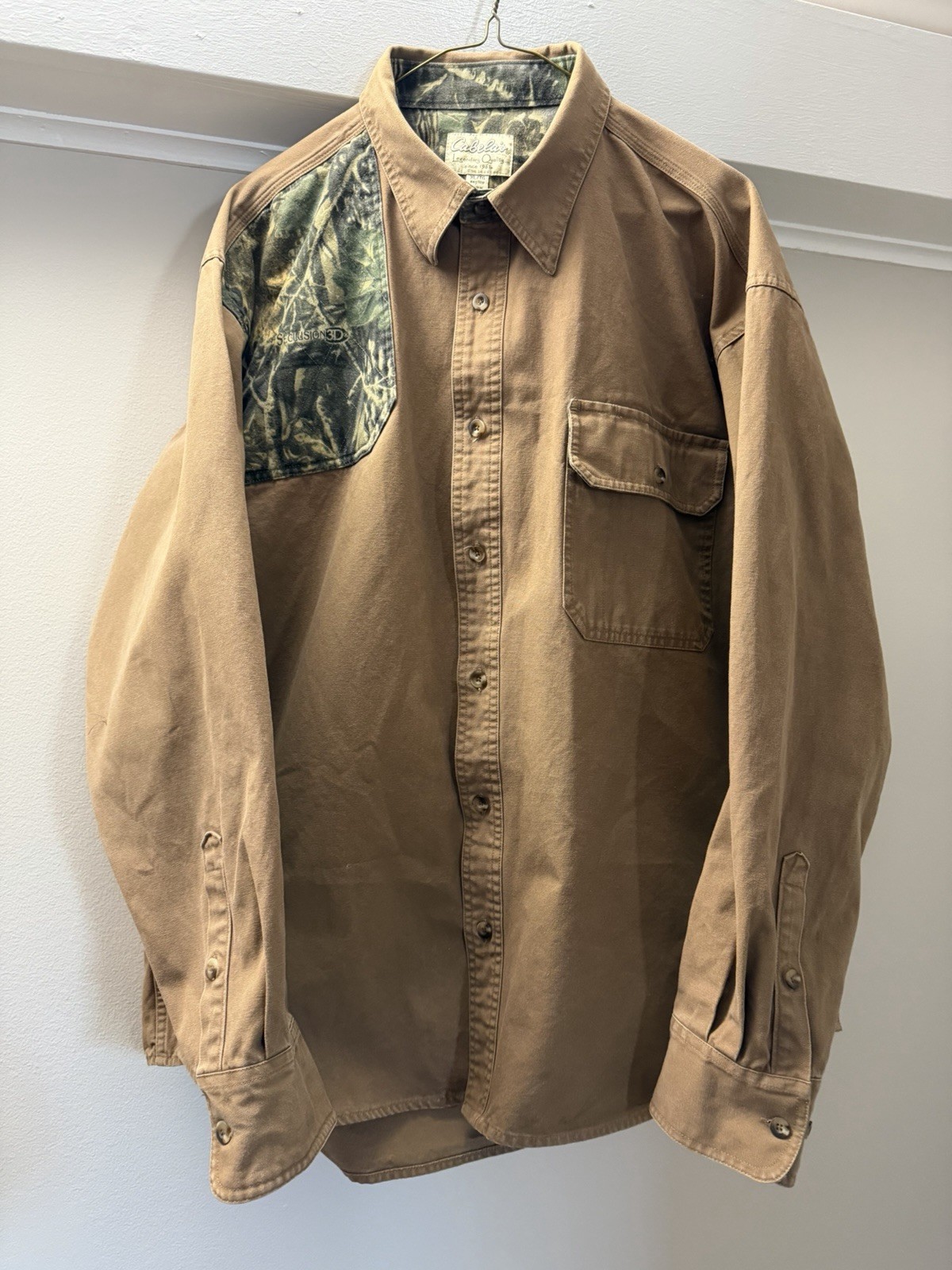 Vintage Cabela\'s Men’s Seclusion Hunting Shirt XL Brown 3D Camouflage Heavy Duty