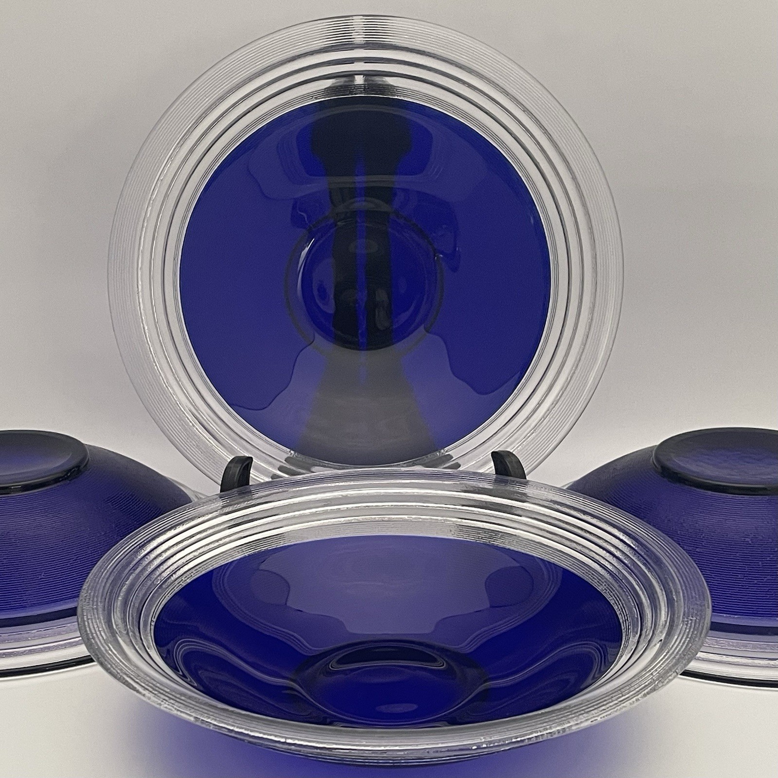 Kosta Boda 4pc MCM Cobalt Blue Crystal Pasta Bowls c1970s Rolf Sinnemark Design