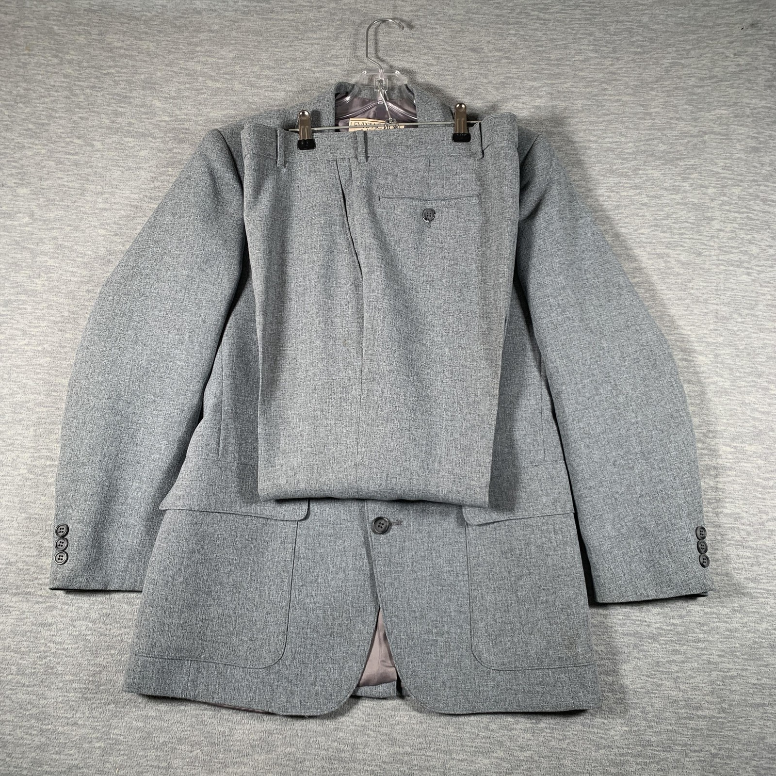 Vintage Levi\'s Action Suit 3 Piece Mens 46 Gray STA-PREST 37x28 Tweed Set