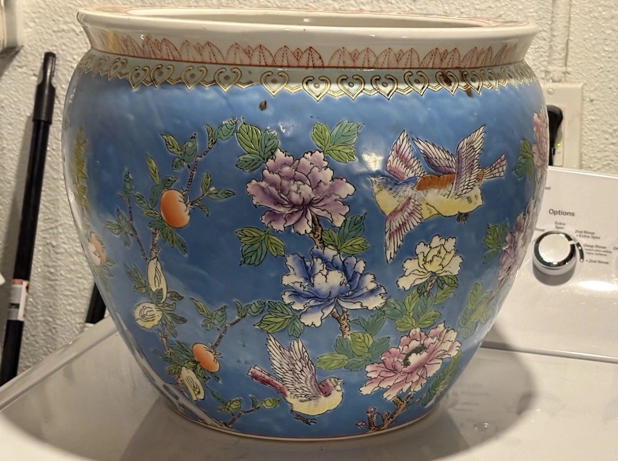VINTAGE Chinese Famille Rose Jardiniere Cachepot Porcelain Planter Fishbowl 14