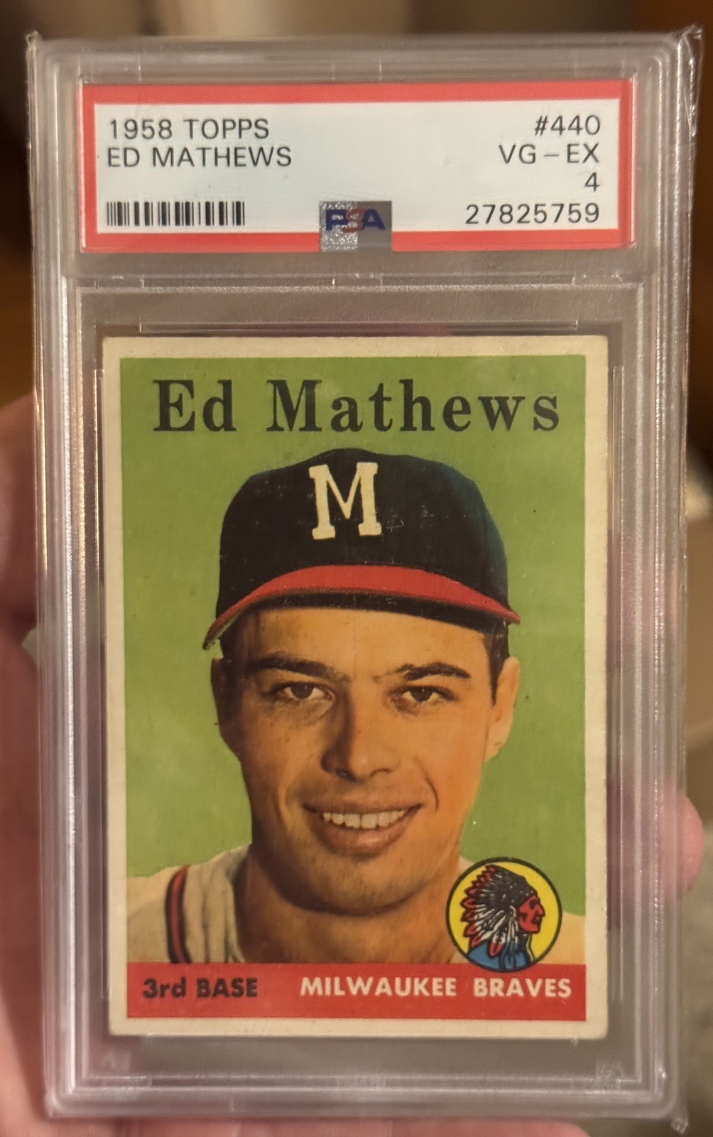 1958 Topps 440 Ed Mathews PSA 4 dead center