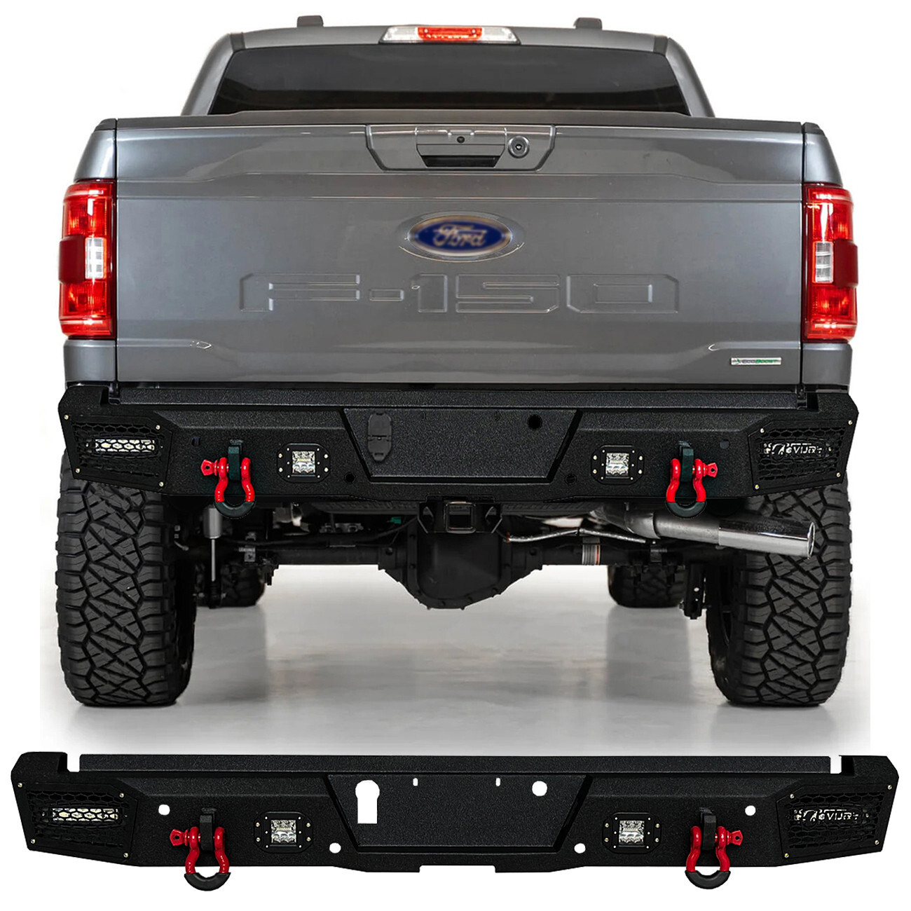 Vijay For 2021-2025 Ford F150 Steel Rear Bumper With LED Lights and D-Rings