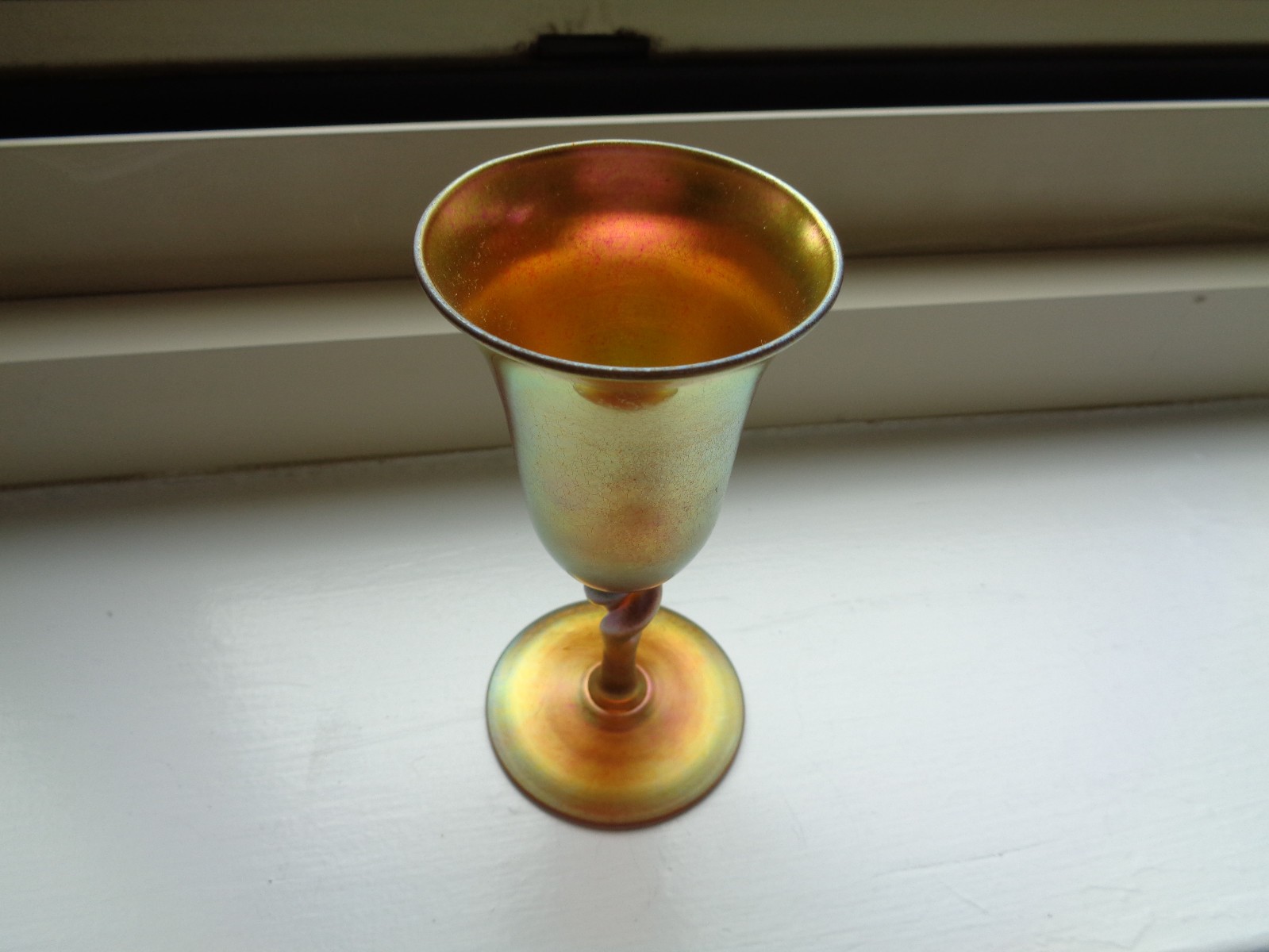 SALE Lovely Steuben Goblet in Gold Aurene Glass with Twisted Stem Marked