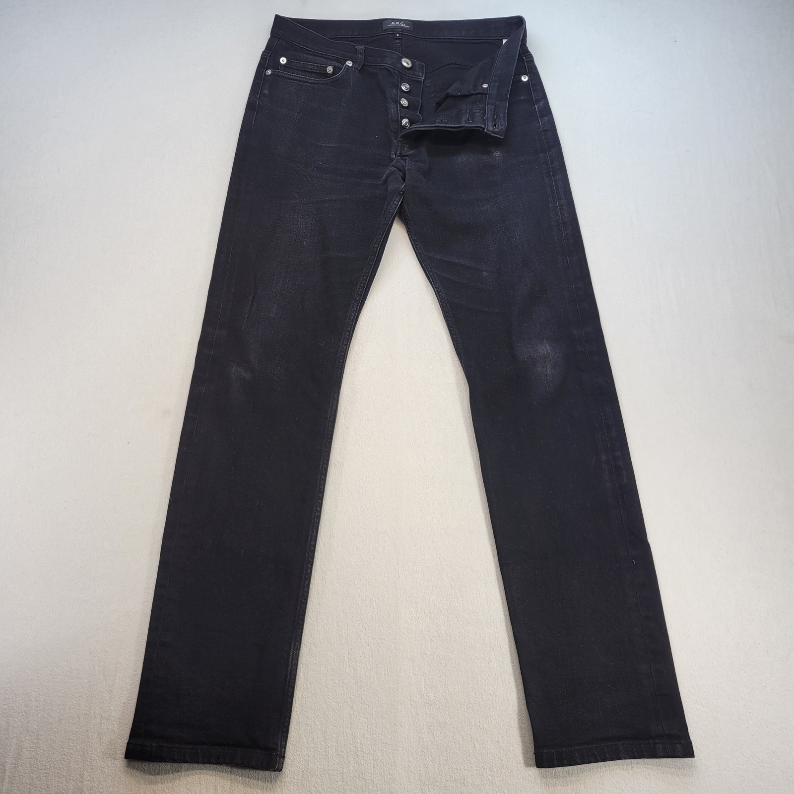 A.P.C. Jean New Standard Mens 31 Black Slim Straight Stretch Button Fly Denim A.P.C. Jean New Standard Mens 31 Black Slim Straight Stretch Button Fly Denim