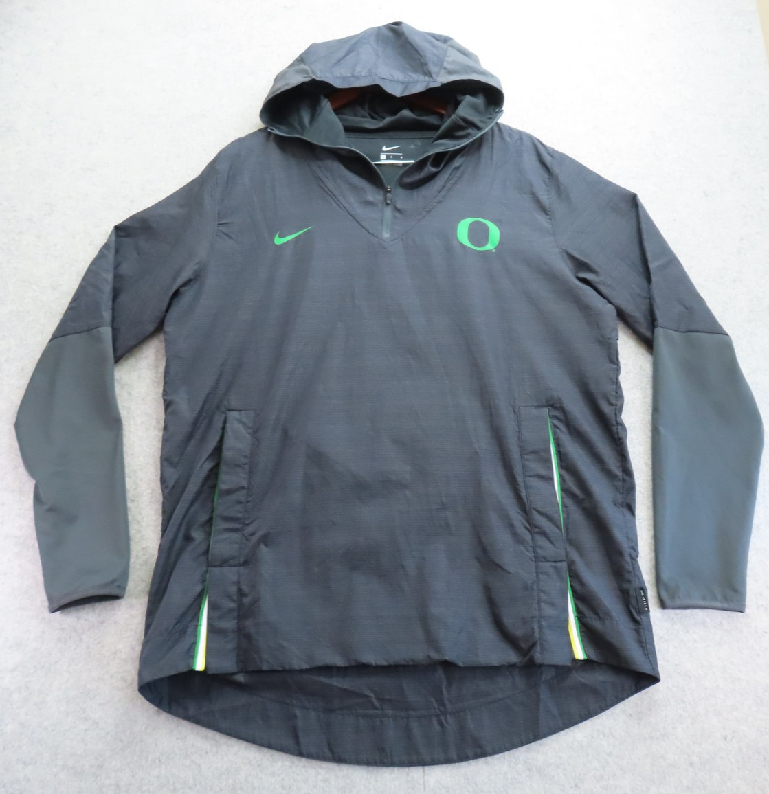 Oregon Ducks Jacket Mens Large Black NCAA Football Nike Hooded 1/4 Zip Pullover