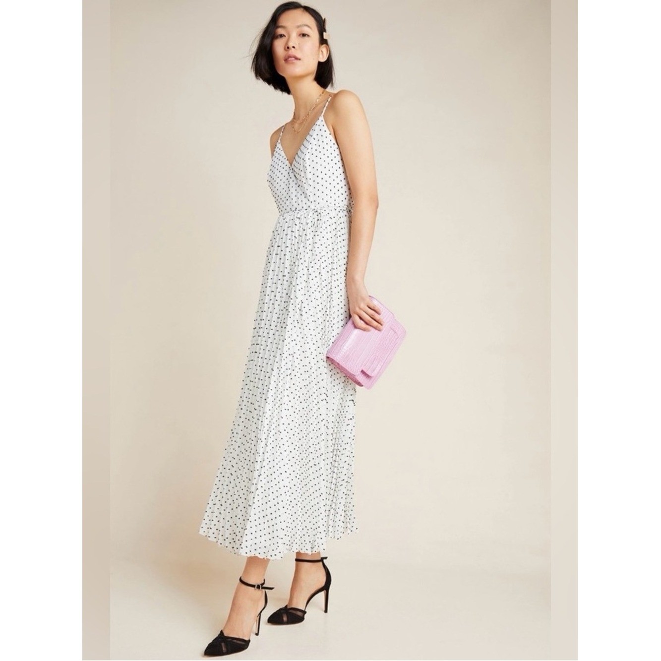 Anthropologie Daniel Rainn Marilyn Polka Dot Pleated Maxi Wrap Dress White L NWT Anthropologie Daniel Rainn Marilyn Polka Dot Pleated Maxi Wrap Dress White L NWT