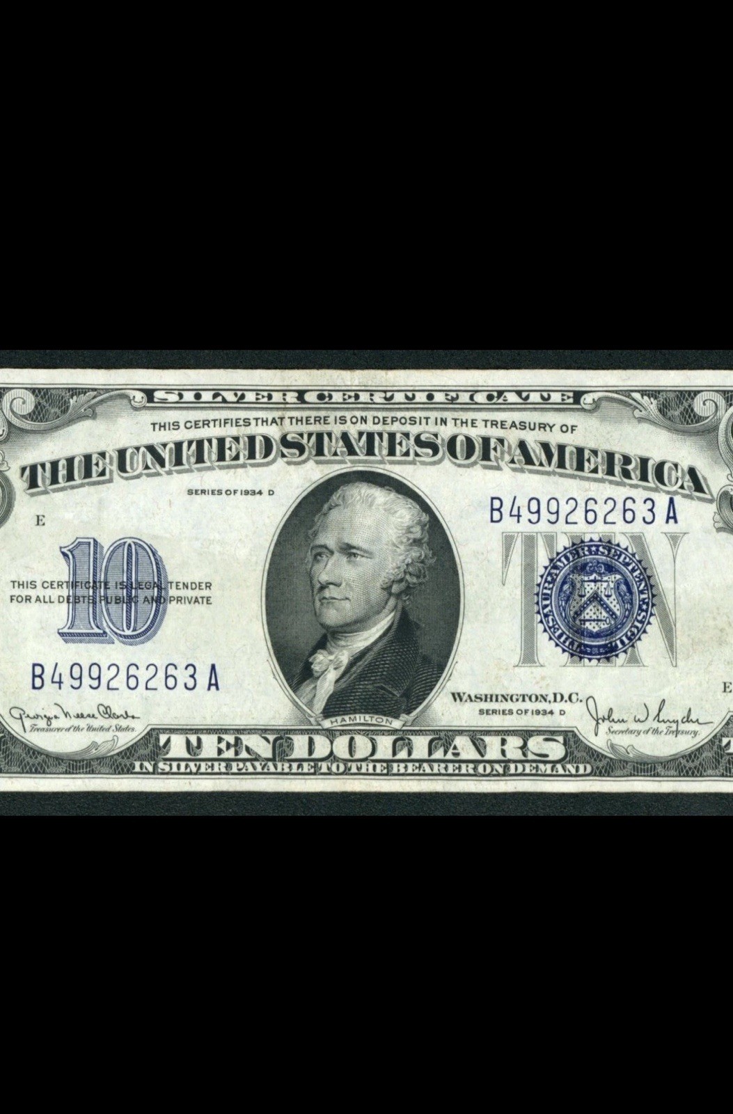 $10 1934d ((VF+/XF)) Silver Certificate ** PAPER CURRENCY AUCTION $10 1934d ((VF+/XF)) Silver Certificate ** PAPER CURRENCY AUCTION