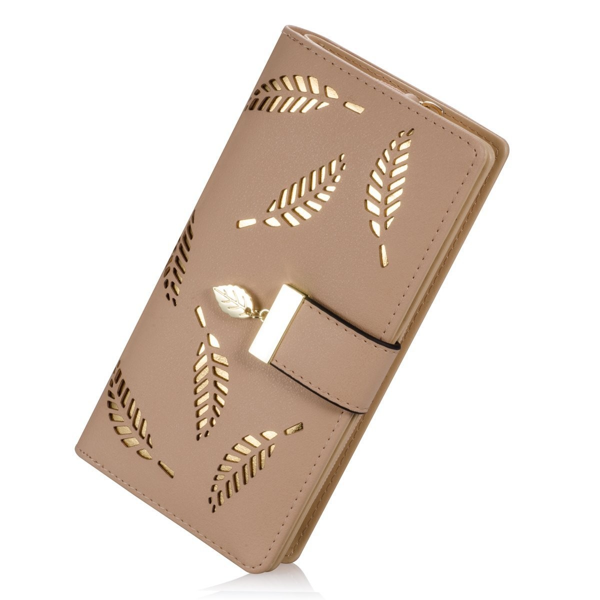 Elegant Hollow Leaf Bi-Fold Wallet Leather Card Holder Purse for Cash and Stylis Elegant Hollow Leaf Bi-Fold Wallet Leather Card Holder Purse for Cash and Stylis