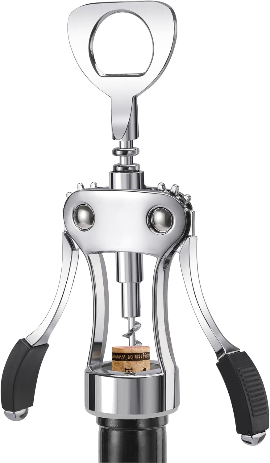 KORCCI Wine Opener Heavy-Duty Zinc Alloy Wing Corkscrew for Bar Silver
