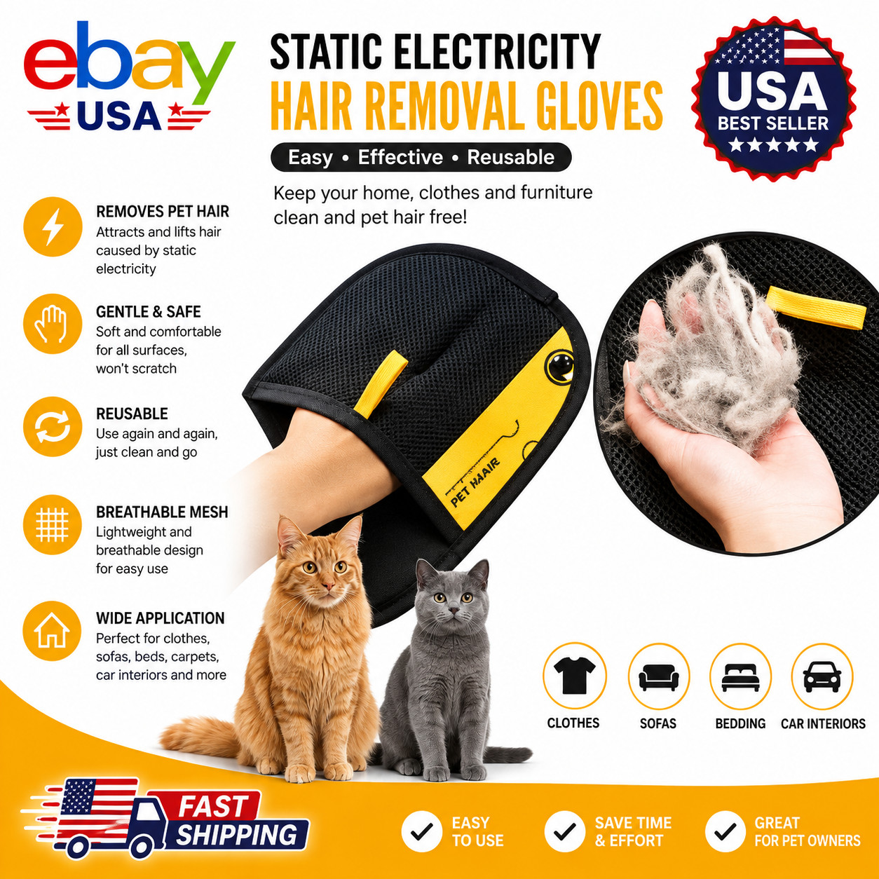 2-Pack Glove Cat Grooming Gloves Cat Hair Remover 2025 New Pet Dog Hair Remover