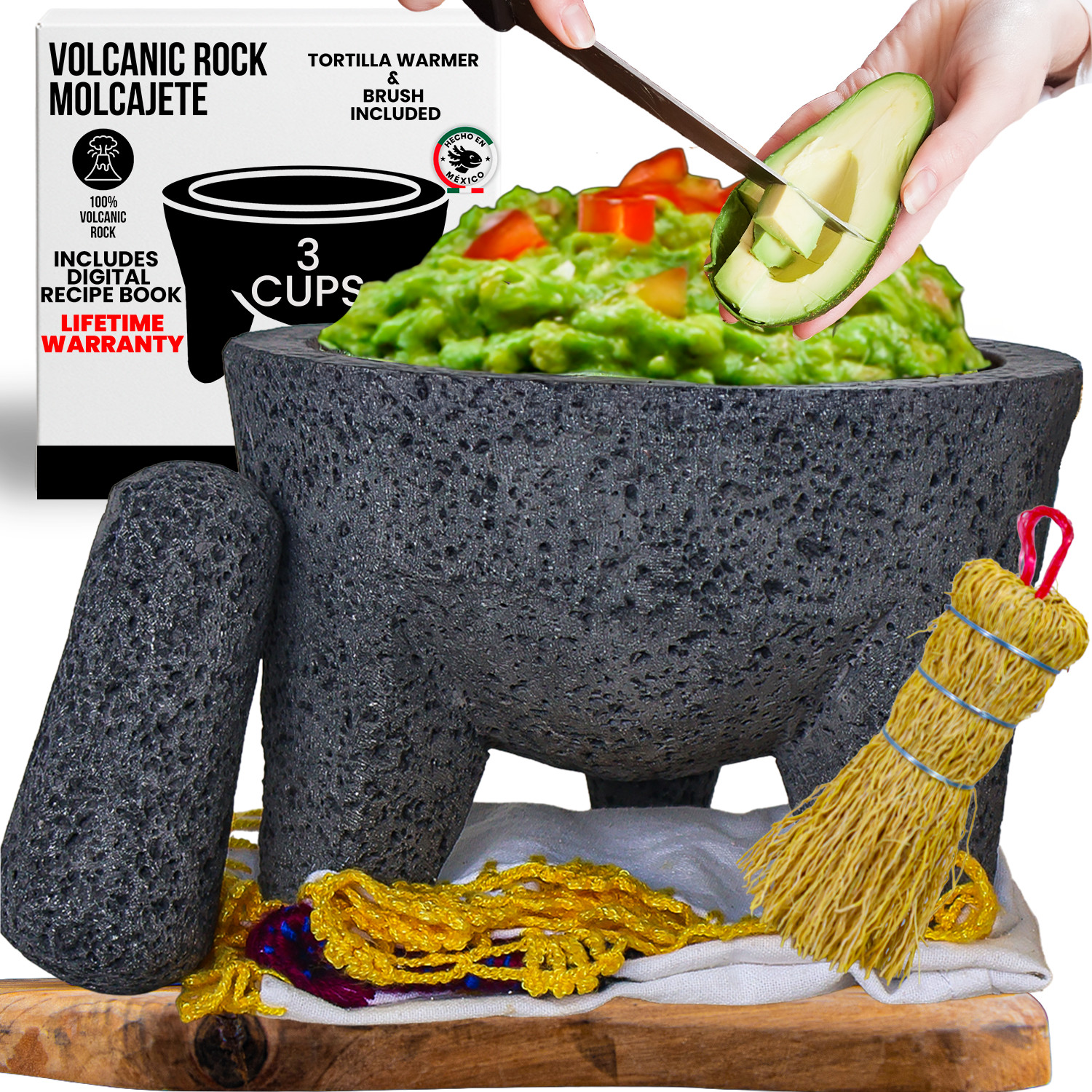 The original Molcajete Mexicano volcanic rock Handmade of Authentic Lava Rock