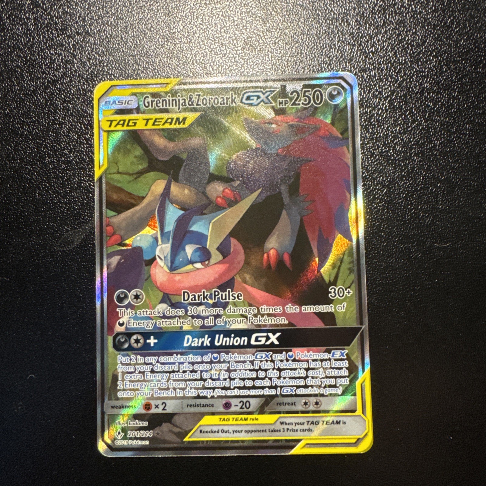 Unbroken Bonds Greninja & Zoroark GX TAG TEAM Full Art Holo 201/214 alt art Unbroken Bonds Greninja & Zoroark GX TAG TEAM Full Art Holo 201/214 alt art