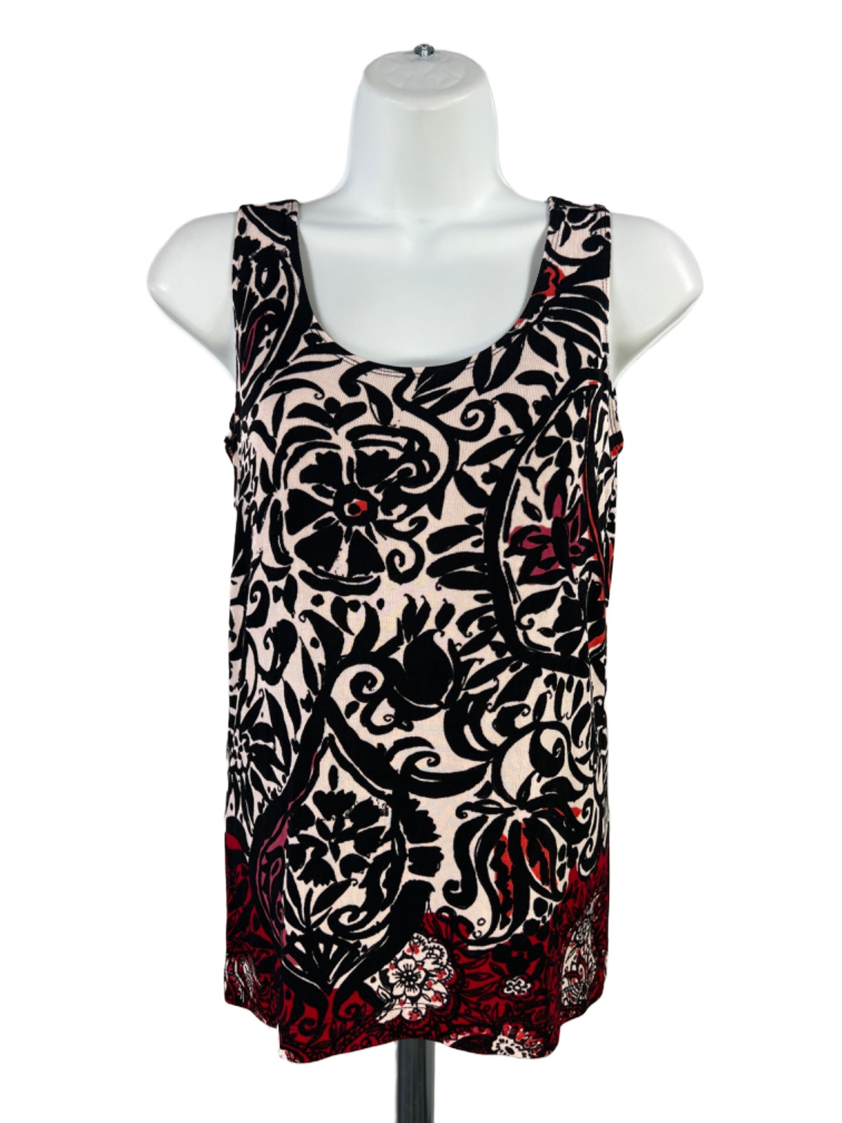 Chico\'s Travelers Women\'s Black/Red Paisley Sleeveless Tank Top - 0/US S