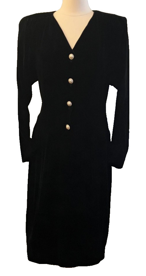 Dramatic black silk velvet 1980s cocktail dress 10 Regina Kravitz NWOT Film Noir