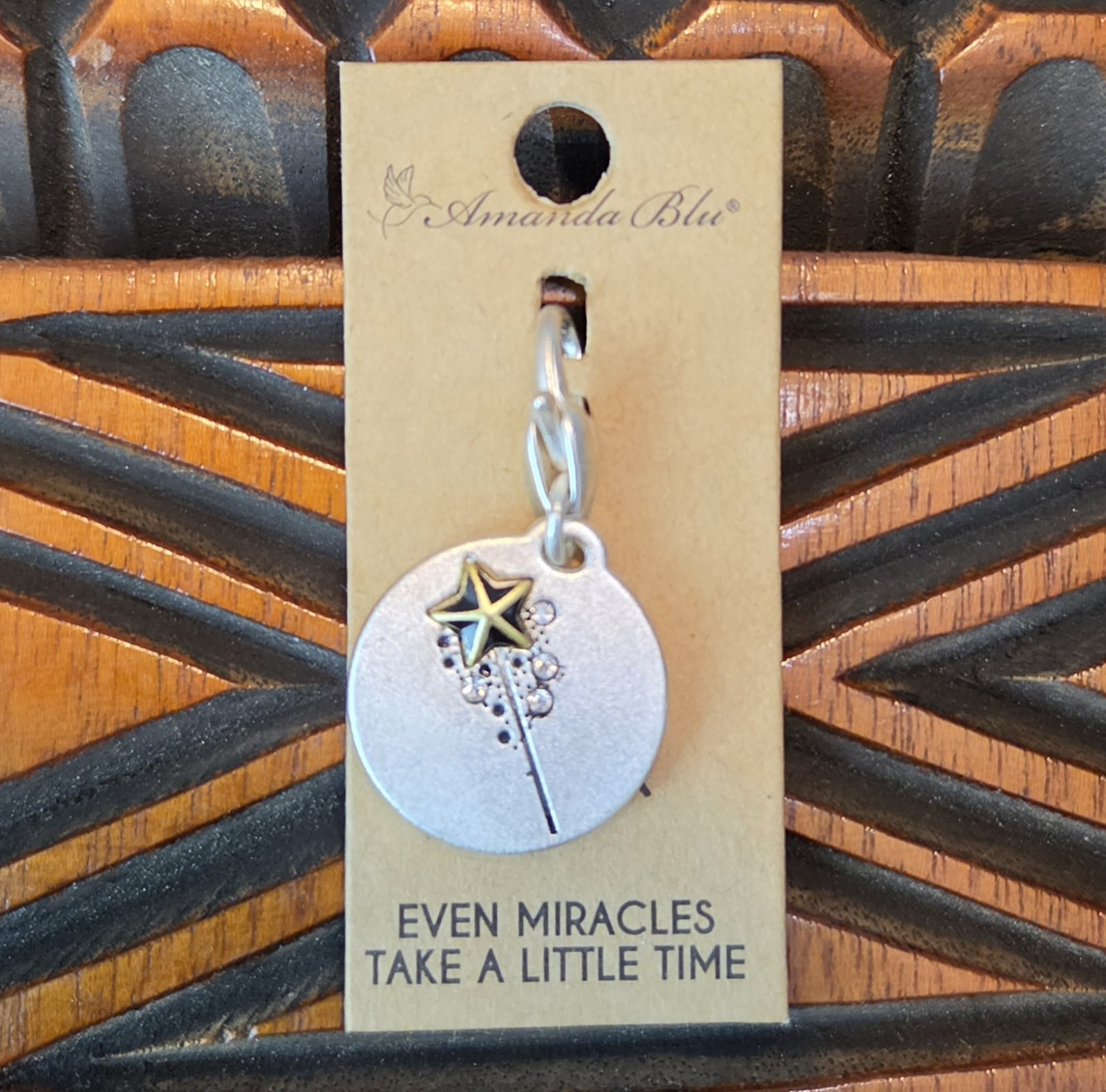NEW Amanda Blu MAGIC WAND Charm EVEN MIRACLES TAKE TIME Two Tone Patience Faith