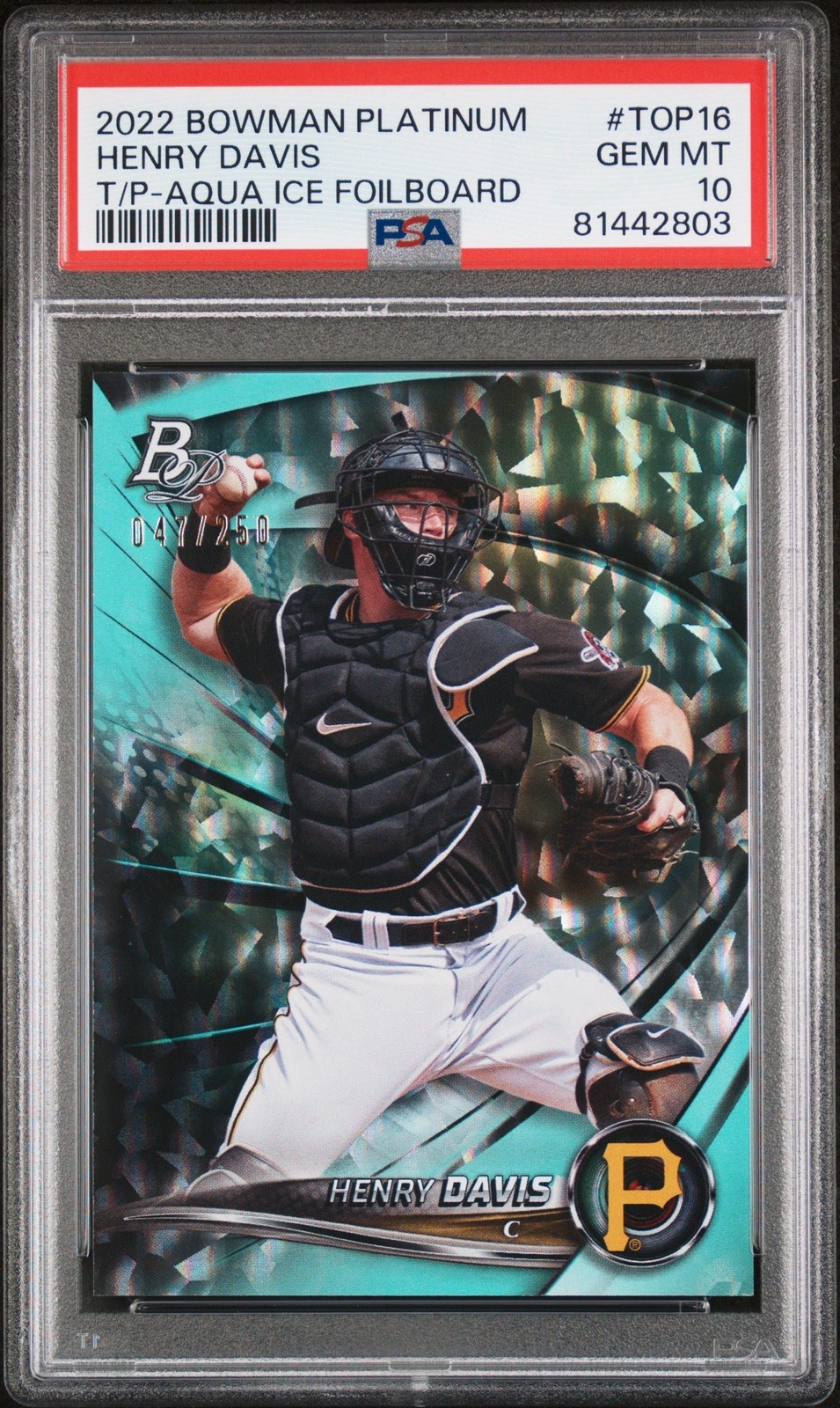 Graded 2022 BWM Plat Henry Davis TOP16 Aqua Ice Foilboard /250 Card PSA 10