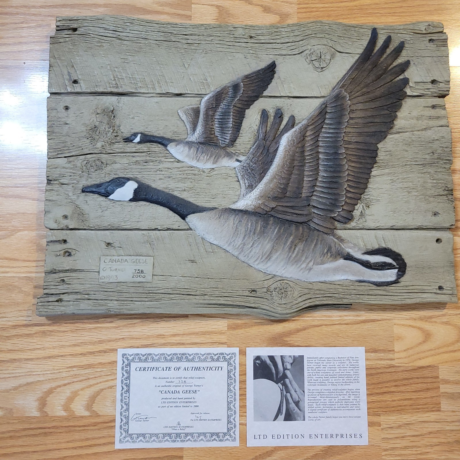 Vtg 1993 George Turner Canada Geese Goose 758/2000. Hand Painted Artwork W/COA