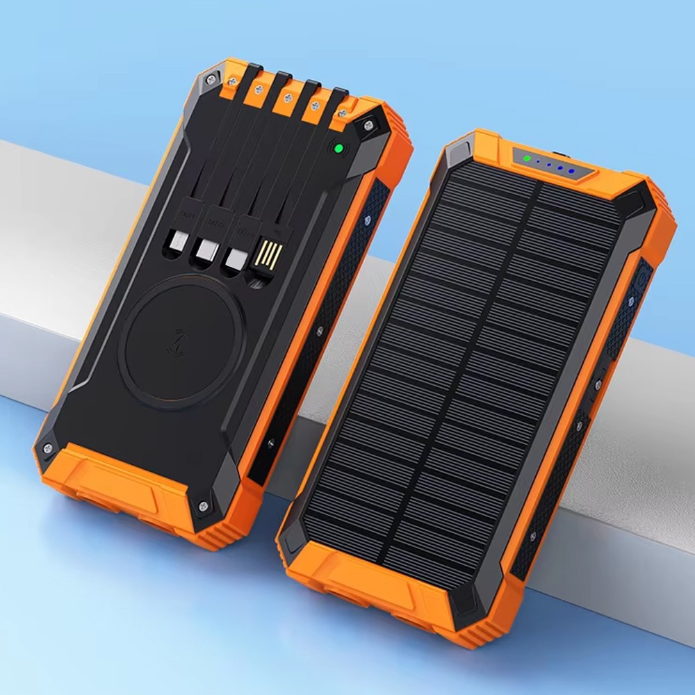 50000mAh Solar Power Bank with 4 Cables with LED Flashlight for iPhone 17/16