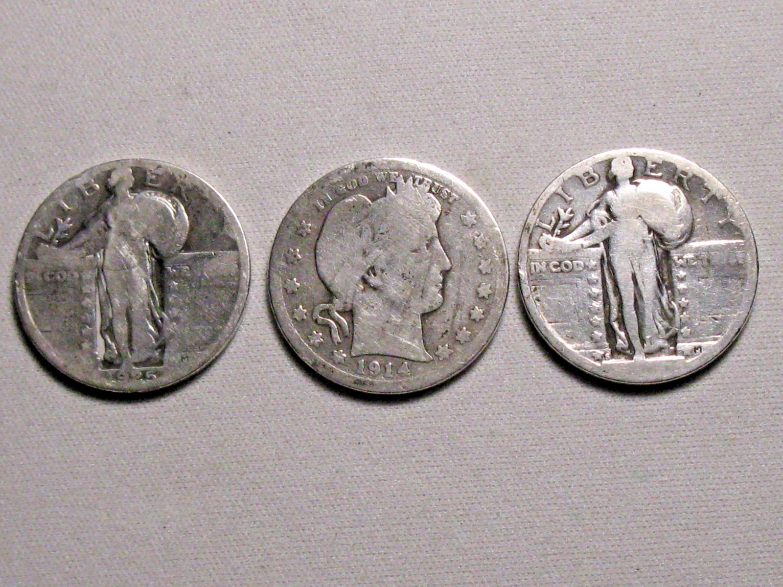 Lot of 3 Antique 25c Quarter Dollar Coins 1925 1914 Unknown Condition as shown