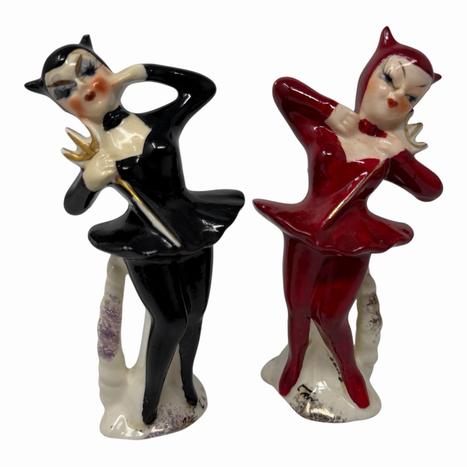 Vintage Sonsco Japan She Devil Ballerina Black and Red Shaker Set MCM 1950s 5