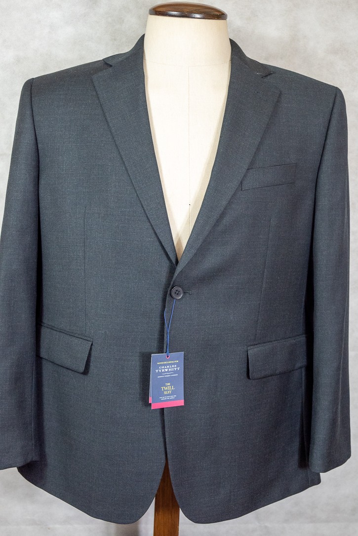 NWT Charles Tyrwhitt Natural Stretch Twill Merino Wool Two Piece Suit 44S 36x30