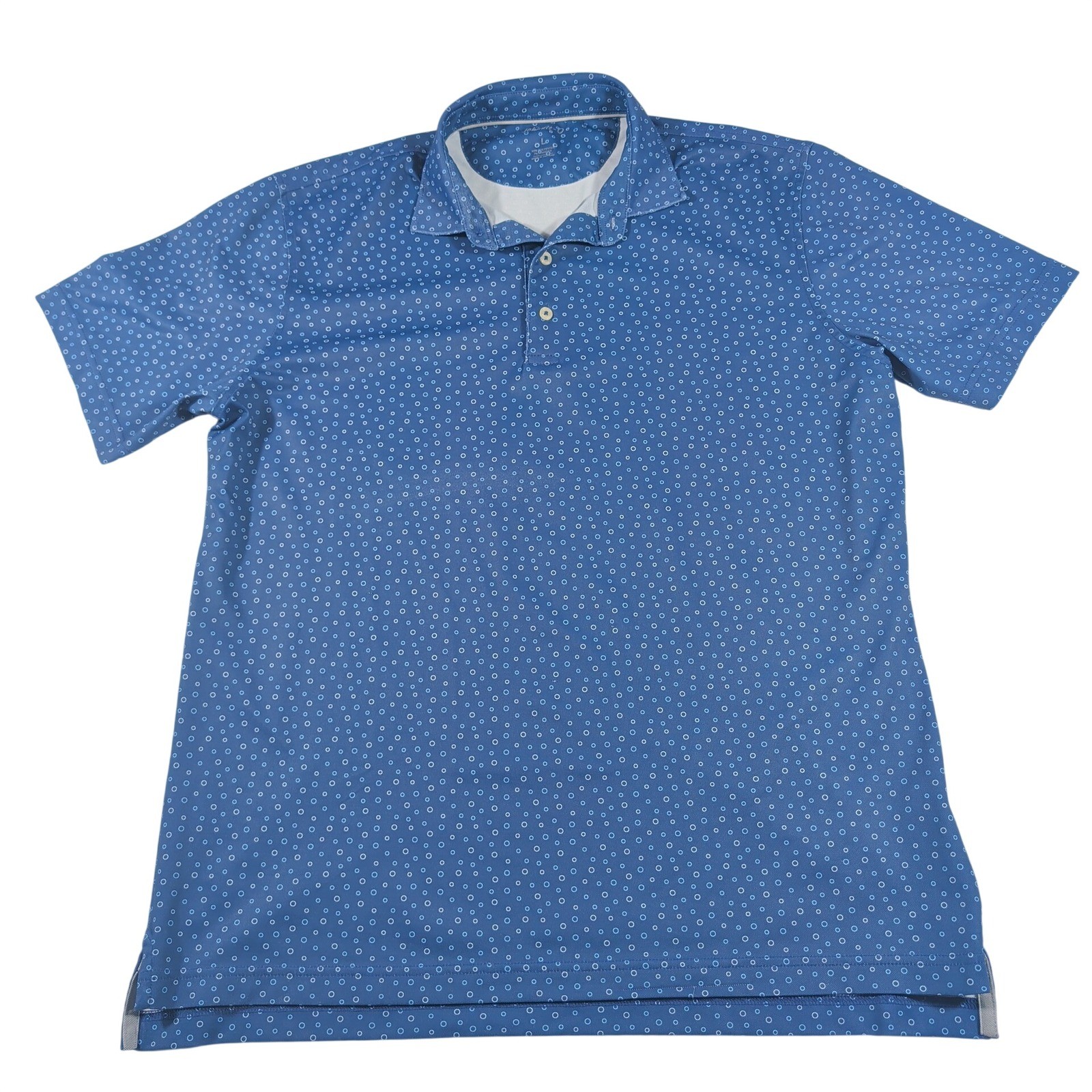 johnnie-O Polo Men XL Blue Gage Lake Geometric Circle Print Poly Blend JMPO4660