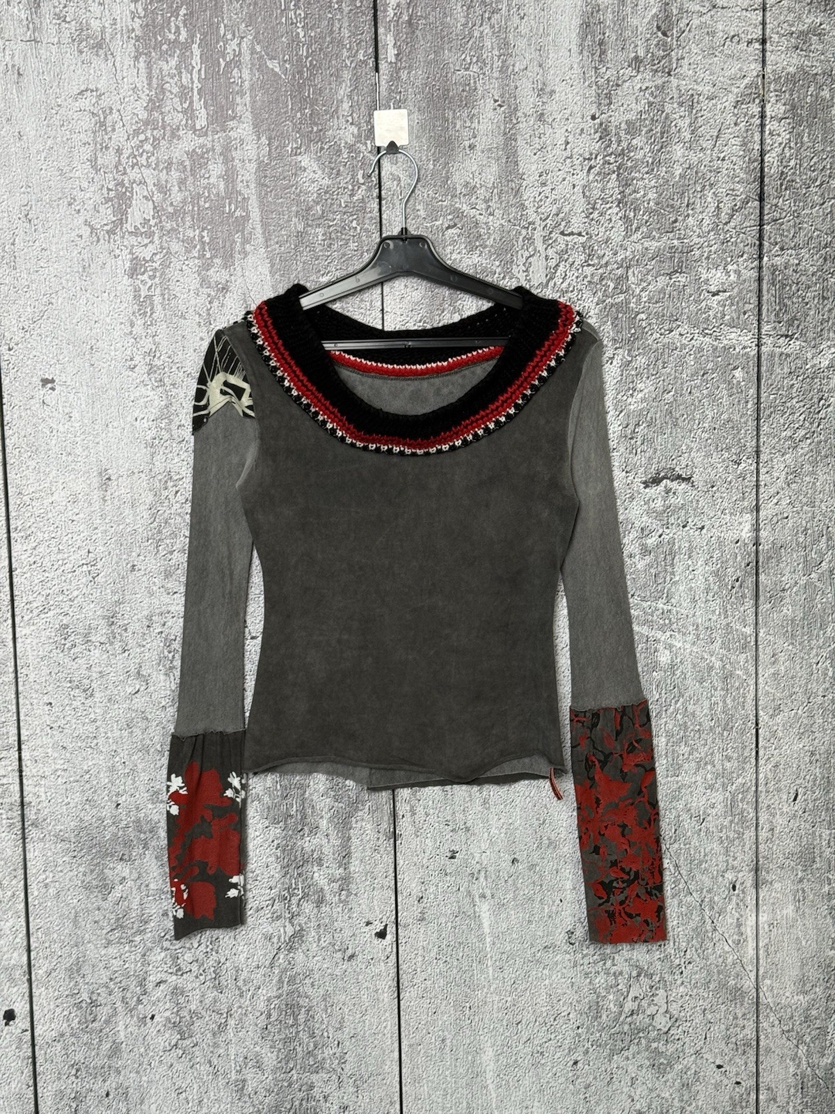 Pianura Studio Y2K Mesh Top Sheer Abstract Print Long Sleeve Size S