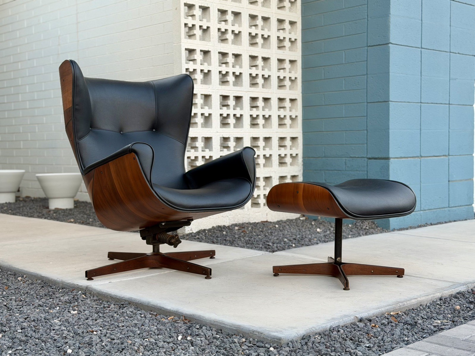 Rare George Mulhauser for Plycraft Mr. Chair & Ottoman Large Version Restored Rare George Mulhauser for Plycraft Mr. Chair & Ottoman Large Version Restored