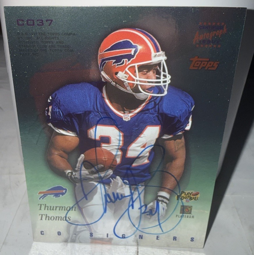1997 Stadium Club Thurman Thomas Karim Abdul Jabbar Co Signers Dual Auto #CO37