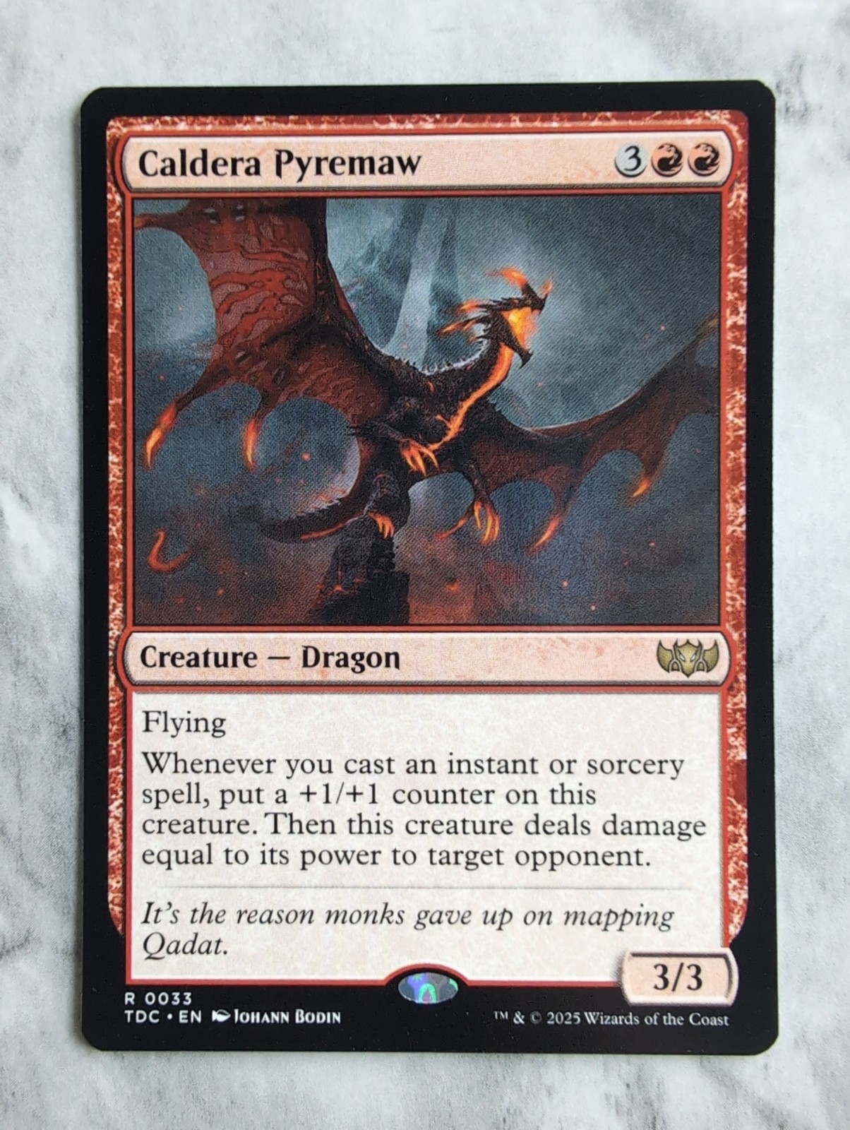 Caldera Pyremaw | MTG TDC | Red Dragon Flying Counters Damage | Rare | NM