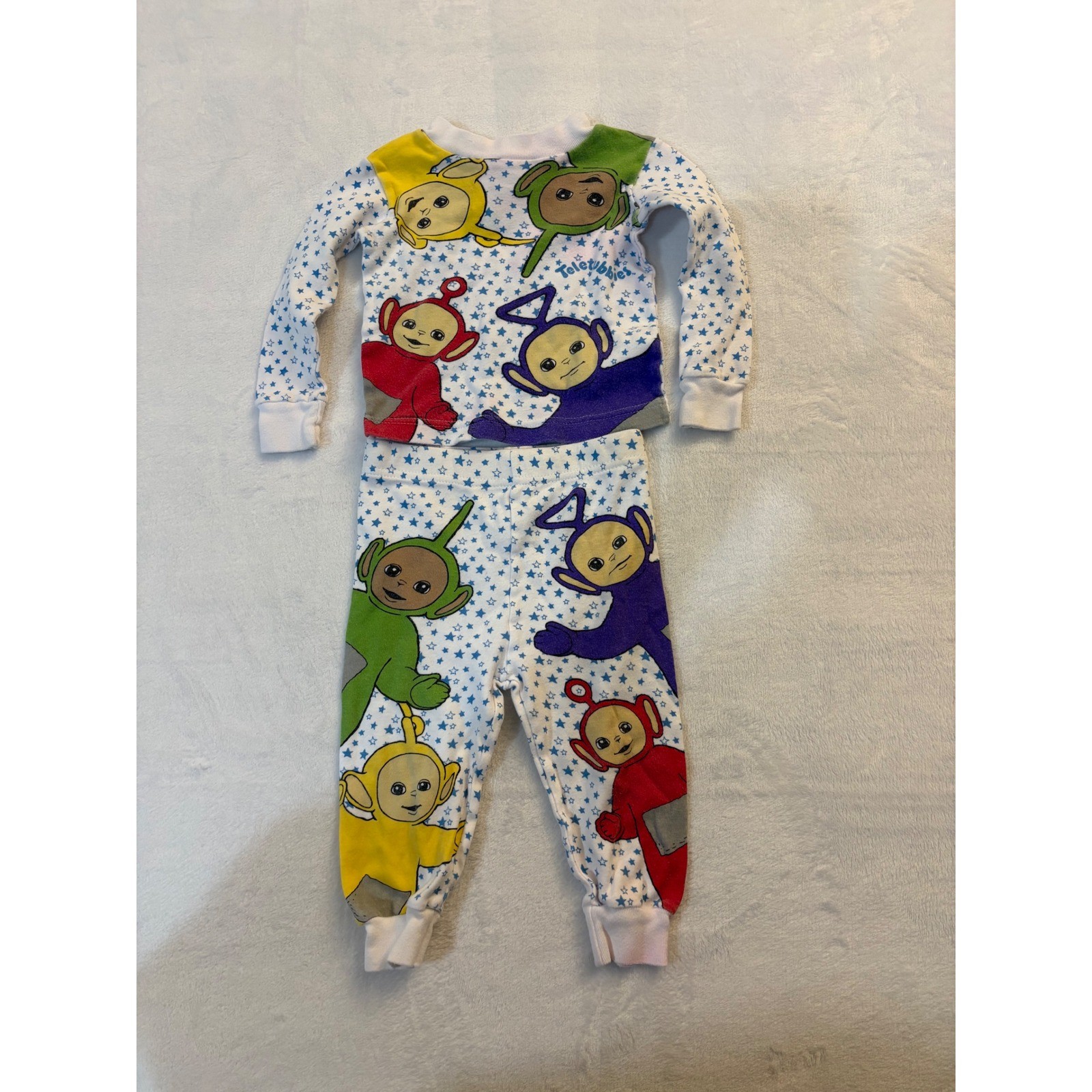 Vintage 1998 Teletubbies Pajama Set Kids 2T Star Print Tinky Winky READ