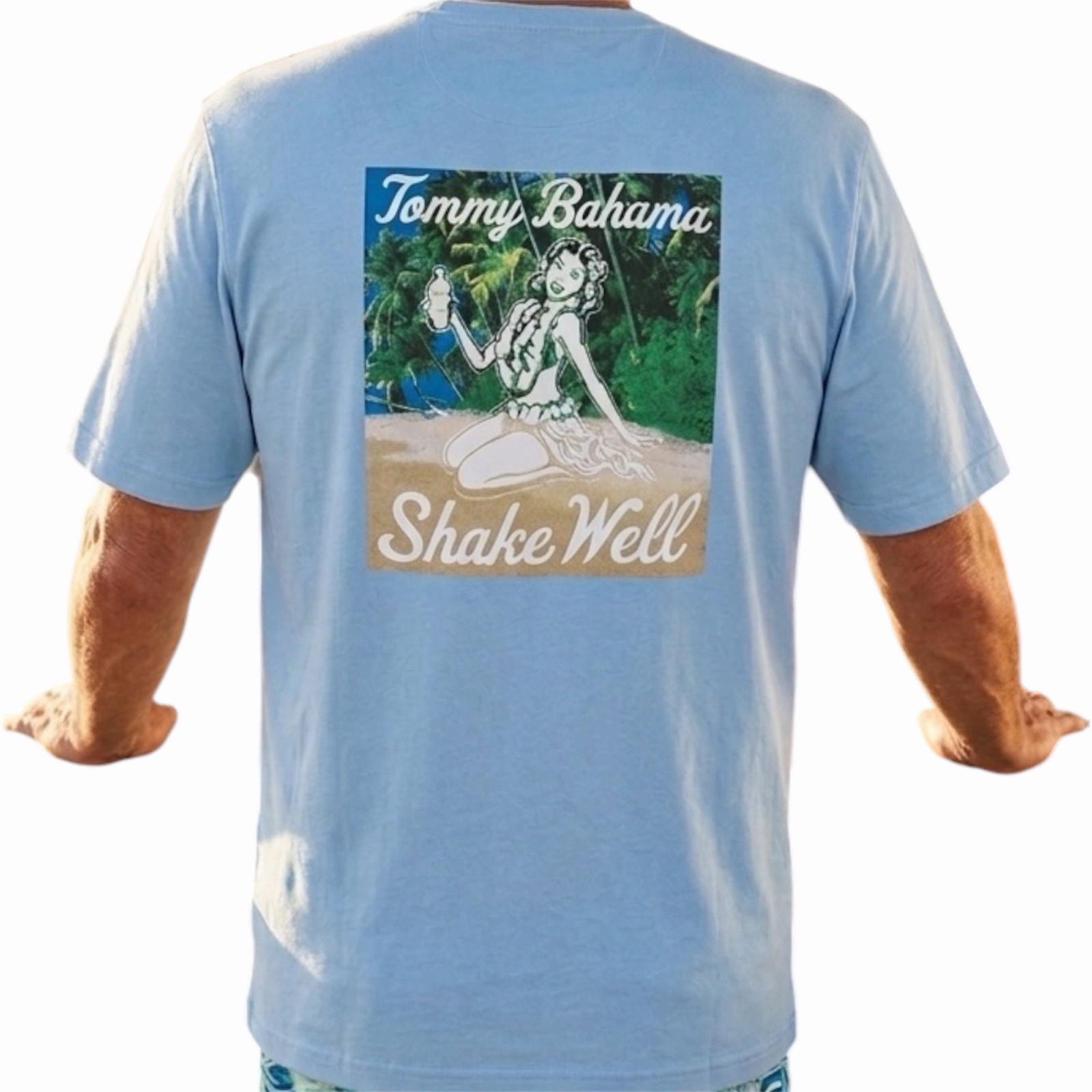 $45 TOMMY BAHAMA Sky Blue SHAKE WELL Relaxed Fit Short Sleeve T-shirt NWT