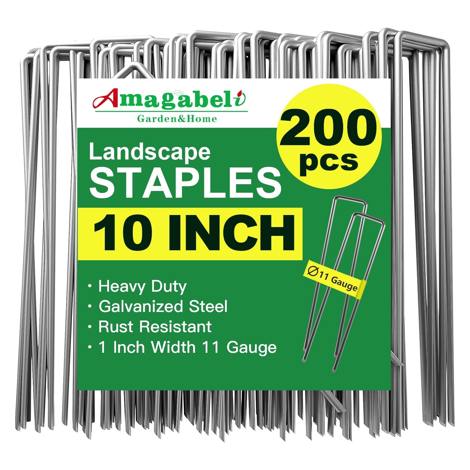 AMAGABELI GARDEN & HOME 10 Inch 200 Pack Galvanized Landscape Staples 11 Gaug...