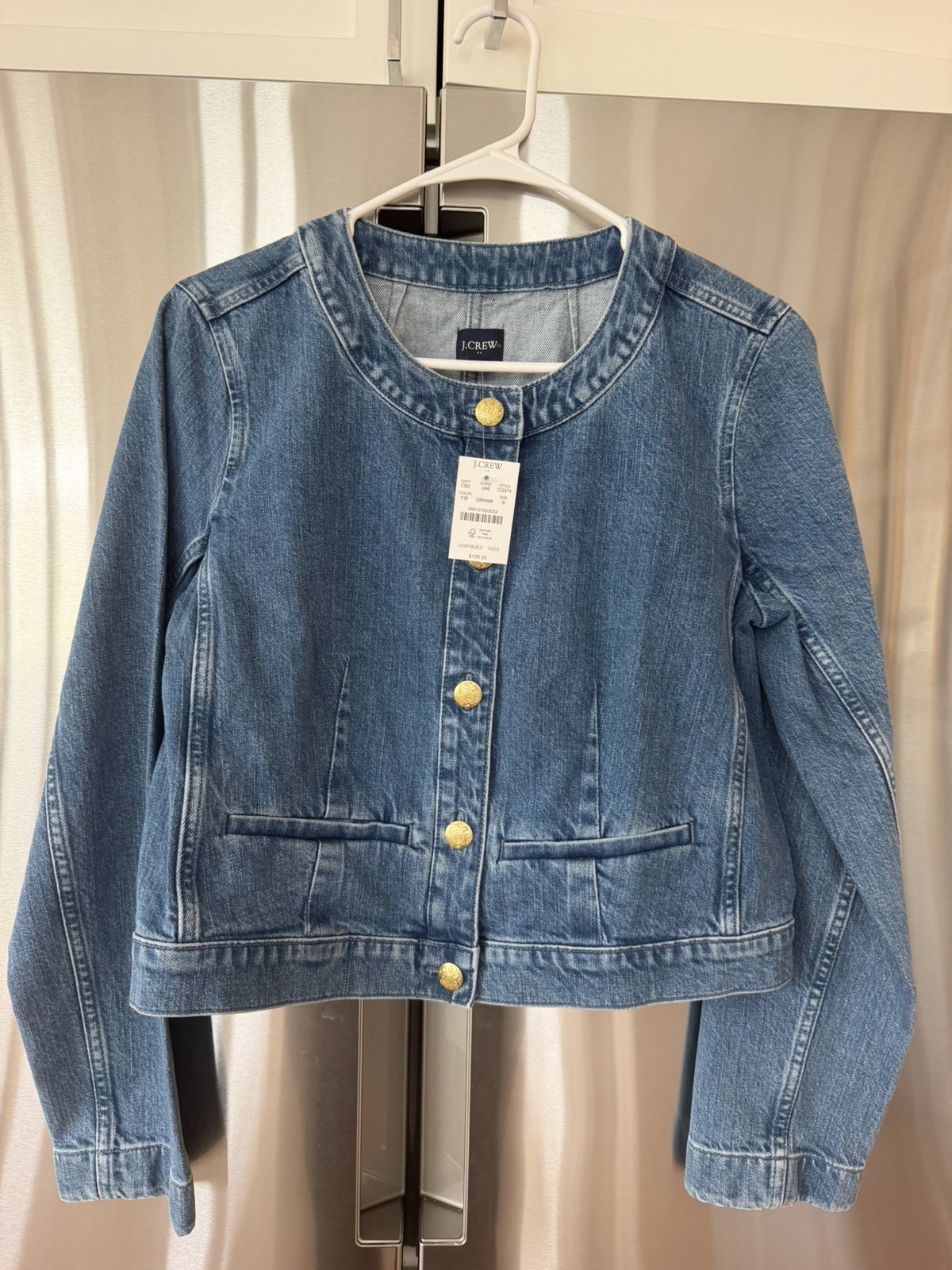 Women’s J Crew Denim Jean Jacket Gold Buttons Size 6 NWT $129 