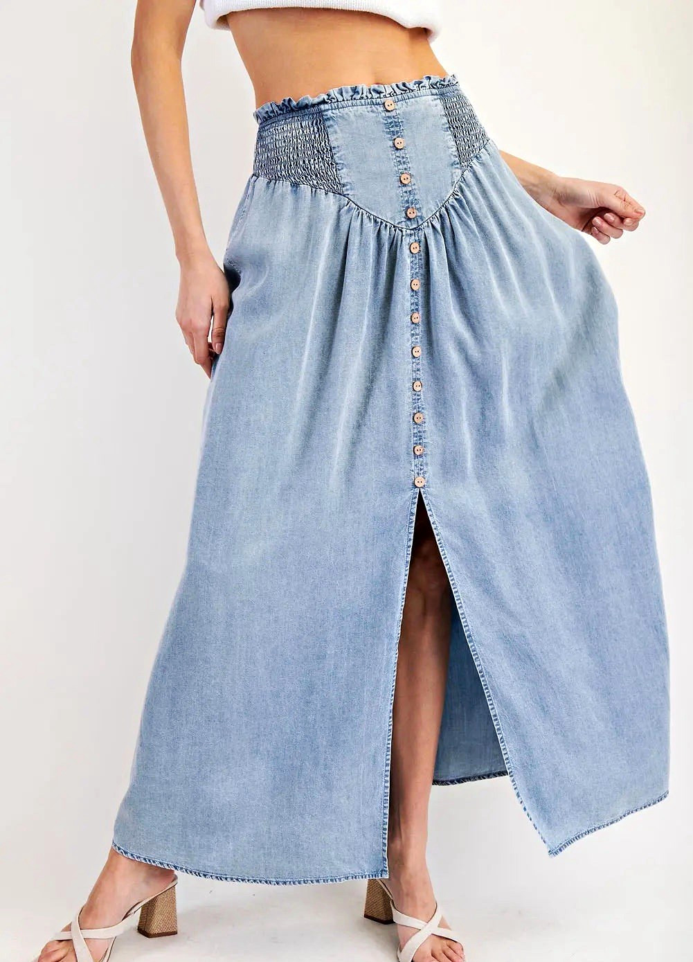 NWT Promesa Denim Front Slit Maxi Skirt Sz S NWT Promesa Denim Front Slit Maxi Skirt Sz S