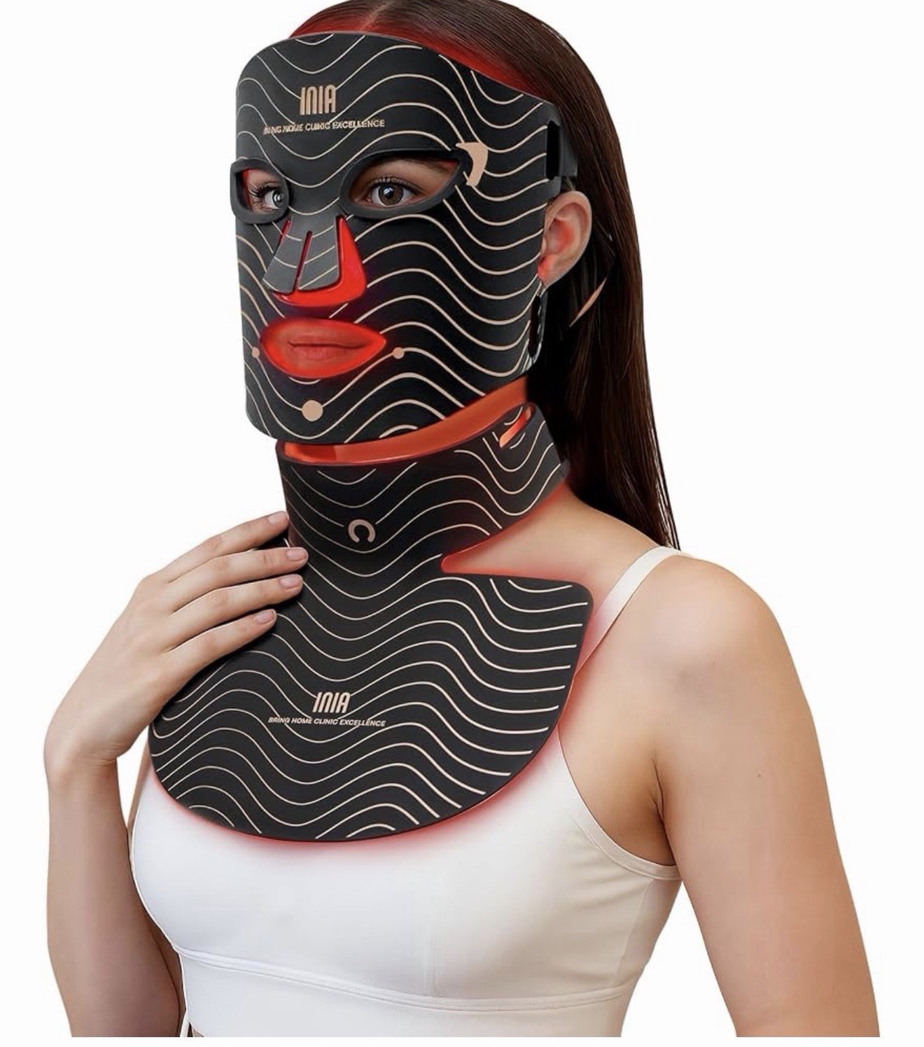 INIA LED Red Light Therapy Mask Face Neck Chest 4 Modes 228 LEDs Rechargeable