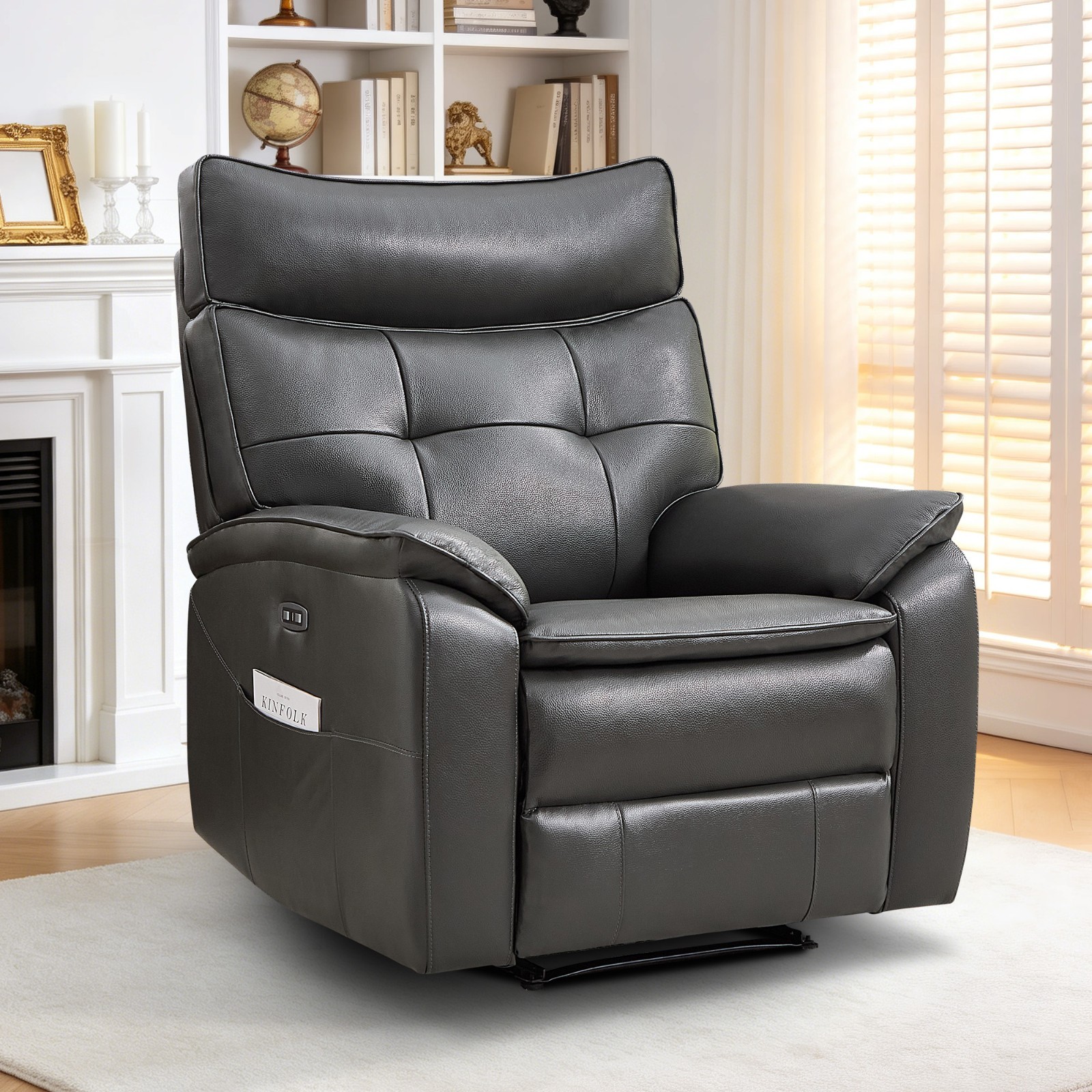 Canmov Genuine Leather Power Recliner Chair, Electric Single Reclining Sofa