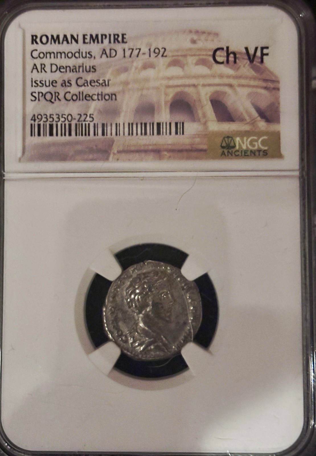 Roman Empire Commodus Silver Denarius AD 177-192 NGC Ch VF SPQR Caesar