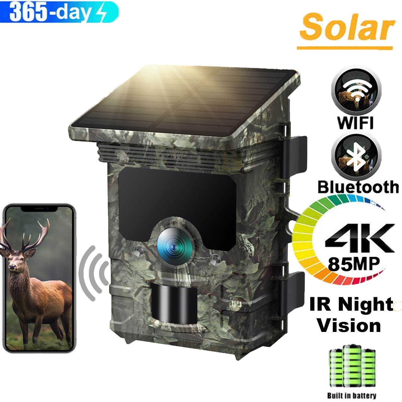 Campark Solar 4K Trail Camera 85MP Wildlife Hunting Game Camera IP66 2\