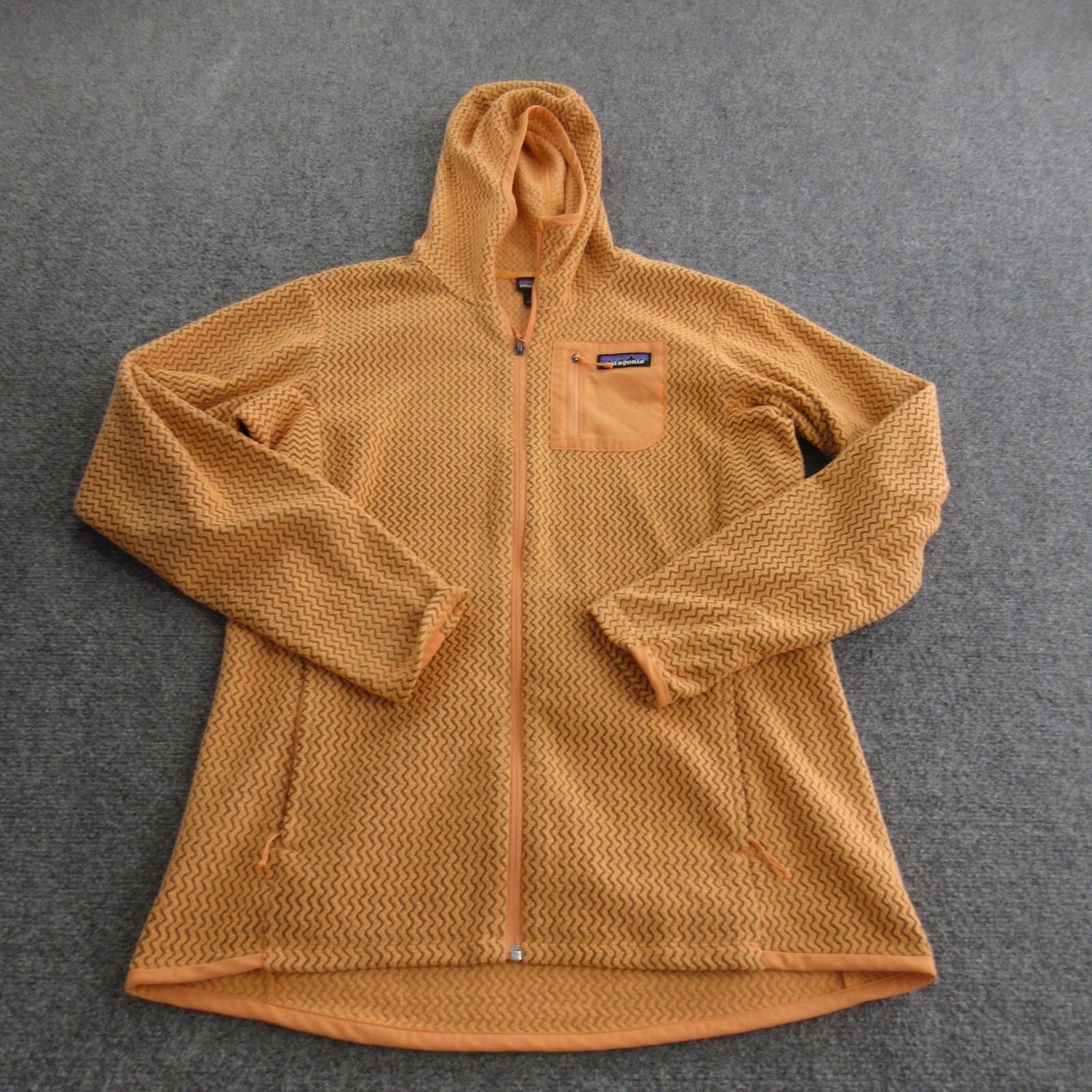 Patagonia Jacket Mens Large Orange Hooded Full Zip R1 Fleece STY40260FA24