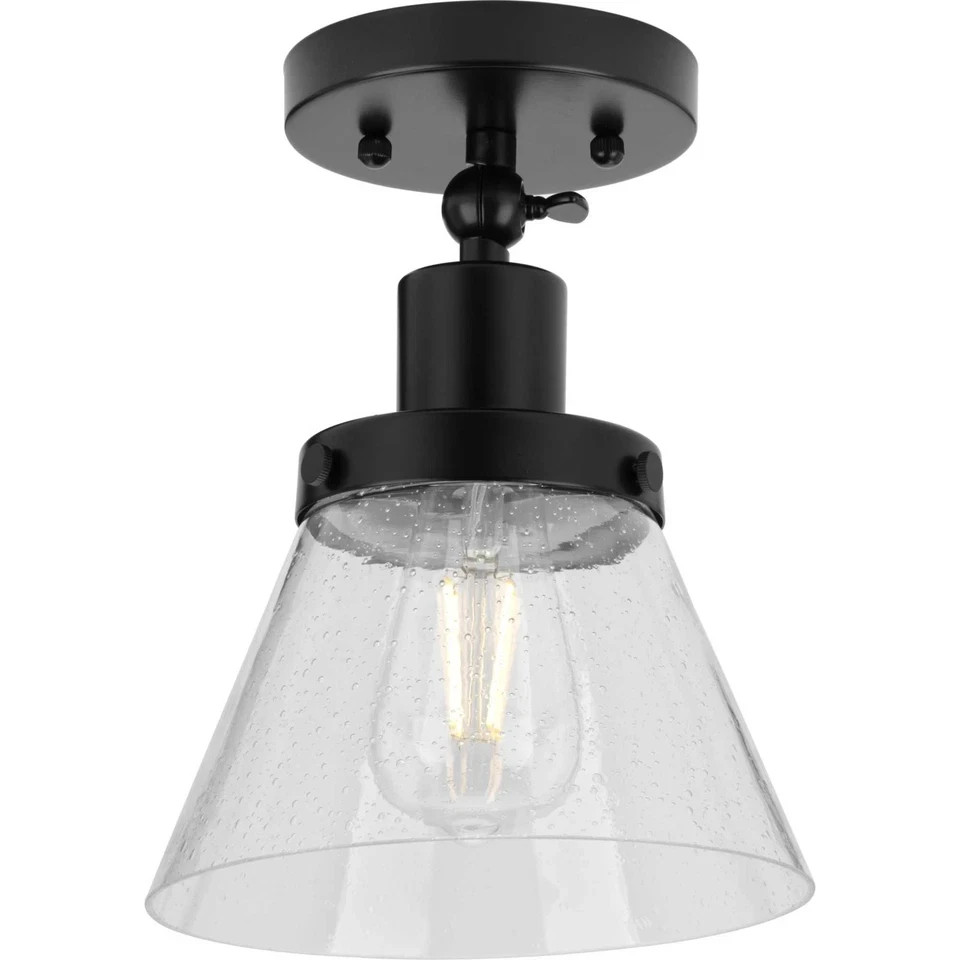 Progress Lighting Hinton 1-Light Industrial Flush Mount Ceiling Light Matte Blac