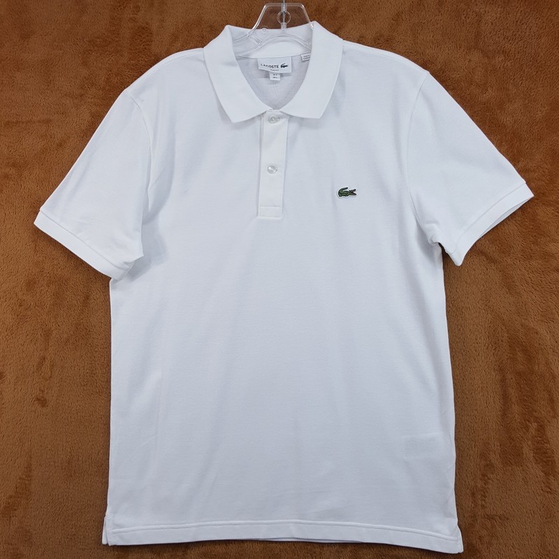 LACOSTE Polo Shirt Mens Large White Short Sleeve Classic Pique Croc Logo