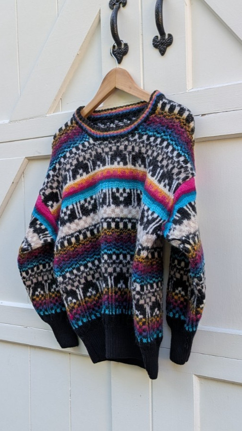 Vintage 80s 90s Neon Rainbow Fair Isle Chunky Knit Crewneck Sweater M L
