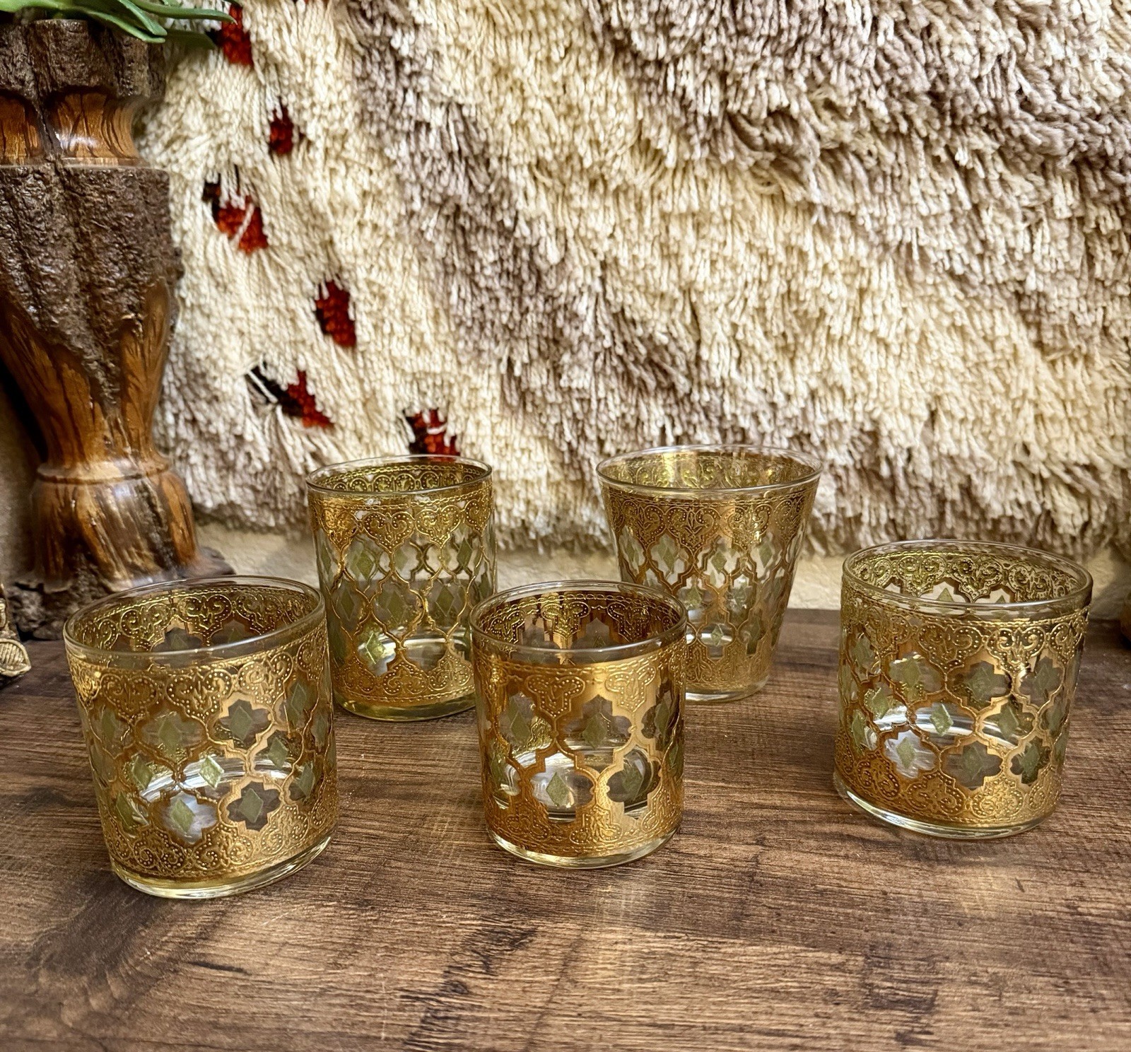 5 VTG 60s Culver Valencia 22K Gold Asstd Lowball Glasses MCM Starter Set EUC