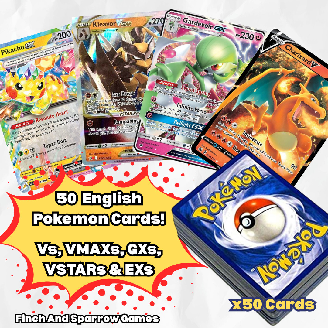 50 English Pokemon V, VMAX, EX & GX Cards - Lot of 50 Cards, Buy More & Save 50 English Pokemon V, VMAX, EX & GX Cards - Lot of 50 Cards, Buy More & Save